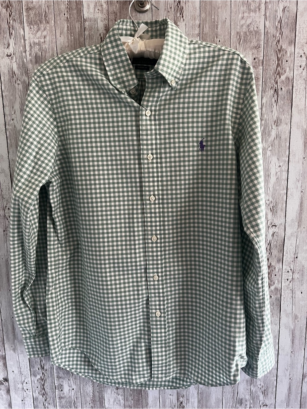 Ralph Lauren Classic Fir Green Cream Gingham Button-Down Shirt NEW Small